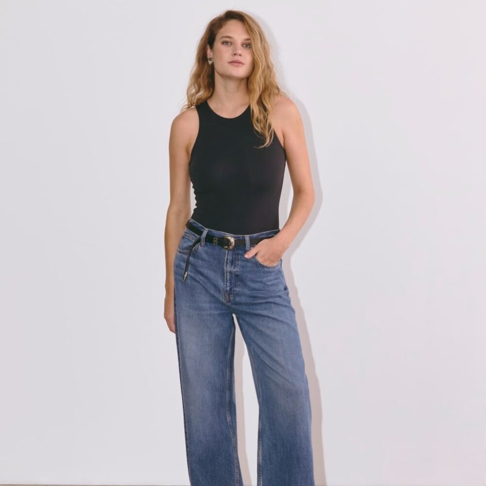 Everlane Women's Cutaway Tank Bodysuit in Black, Size Small, Cotton/Denim